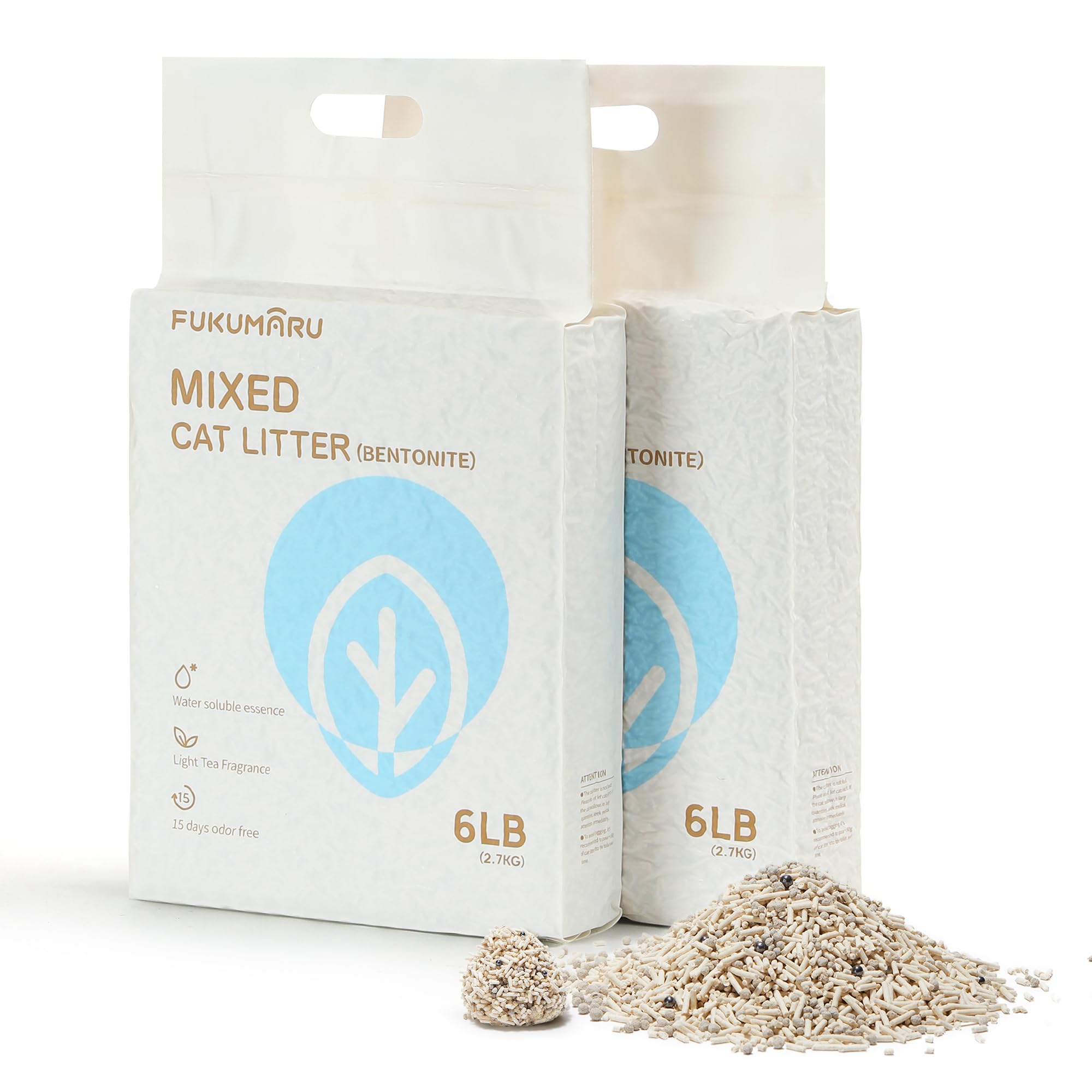 FUKUMARU Arena de Tofu para Gatos 5.4kg - Arena aglomerante para Gatos, Tofu y Bentonita para Gatos, Libre de Polvo y fácil de aglomerar, Control de olores（Té Blanco）, se Puede desechar en el Inodoro