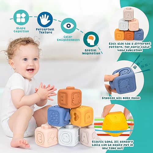Miniatura 3 de Balnore Juguetes para bebés 5 en 1 de 6 a 12 meses, juguetes Montessori para bebés de 6 meses en adelante, juguetes giratorios de ventosa para