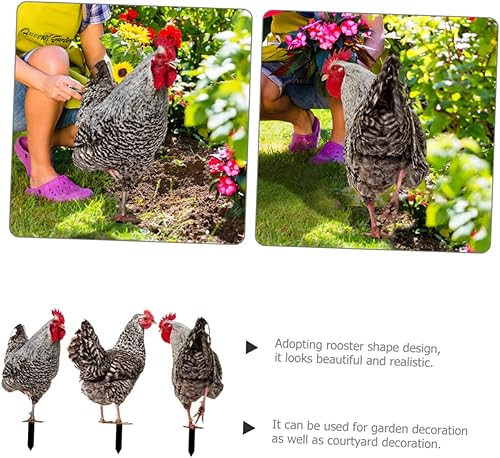 Miniatura 6 de 3 piezas decorativas de jardín, escultura de patio de pollo, césped, figura de aves de corral, estatuas de jardín, estatuas de jardín, estaca de