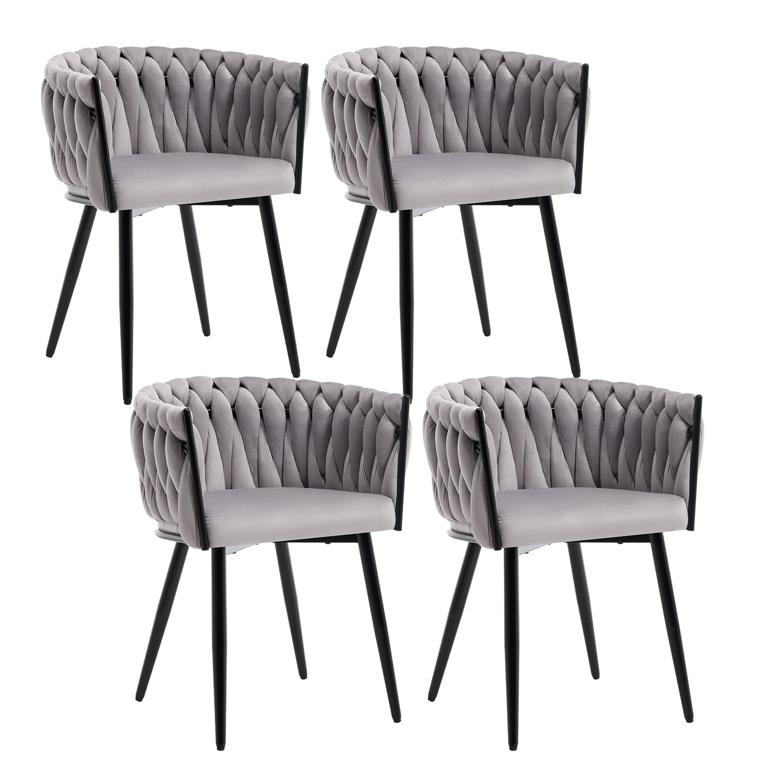 Set di 4 Sedie da Pranzo in Velluto con Schienale,Grigio Chiaro