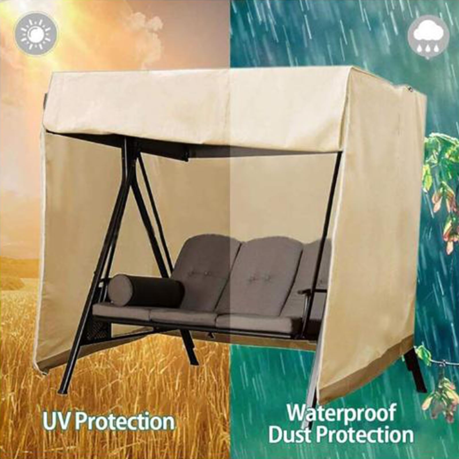 Housse imperméable pour balancelle de hamac 3 places 420D Ox résistante aux UV, coupe-vent et indéchirable (noir)