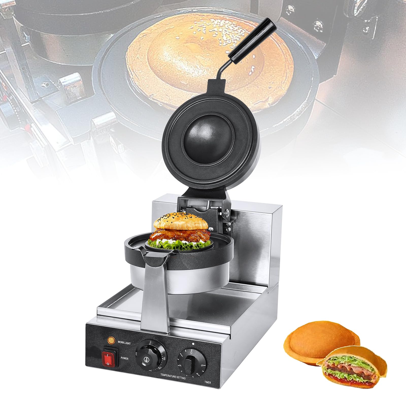 Kommerzielle Edelstahl-Burger-Maschine, 1300w Antihaft-Pfanne Wärmepresse, Heizung Geschwindigkeit und gleichmäßige Erwärmung verdickt Burger Maschine, geeignet für Snack-Bars und andere Anwendungen