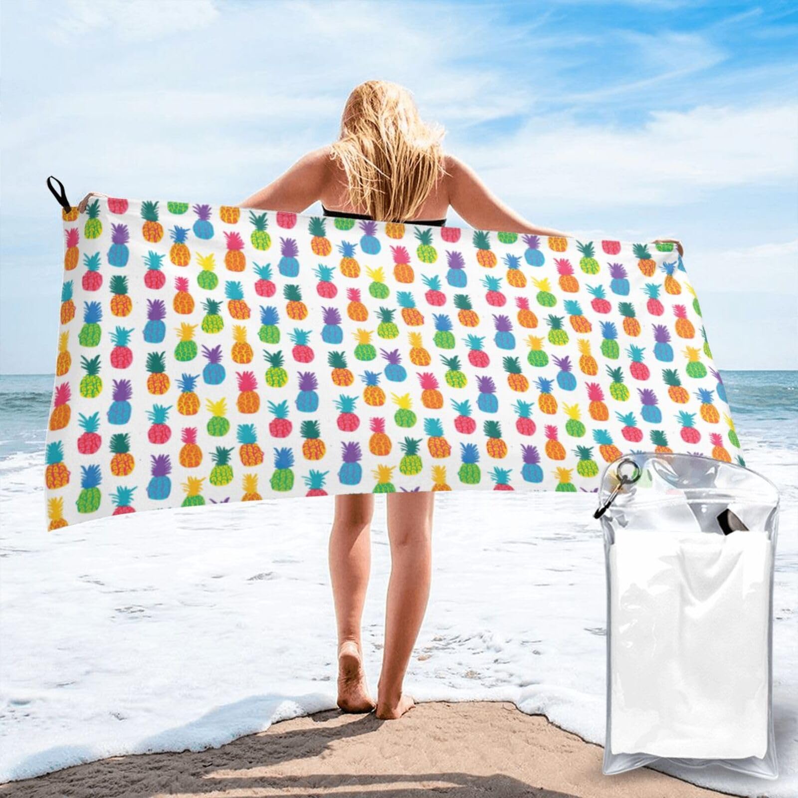 JBJGKHLP Rainbow Pineapple Print Quick Dry Portable Towel For Beach Camping Hiking Yoga Fitness Outdoor Adventures