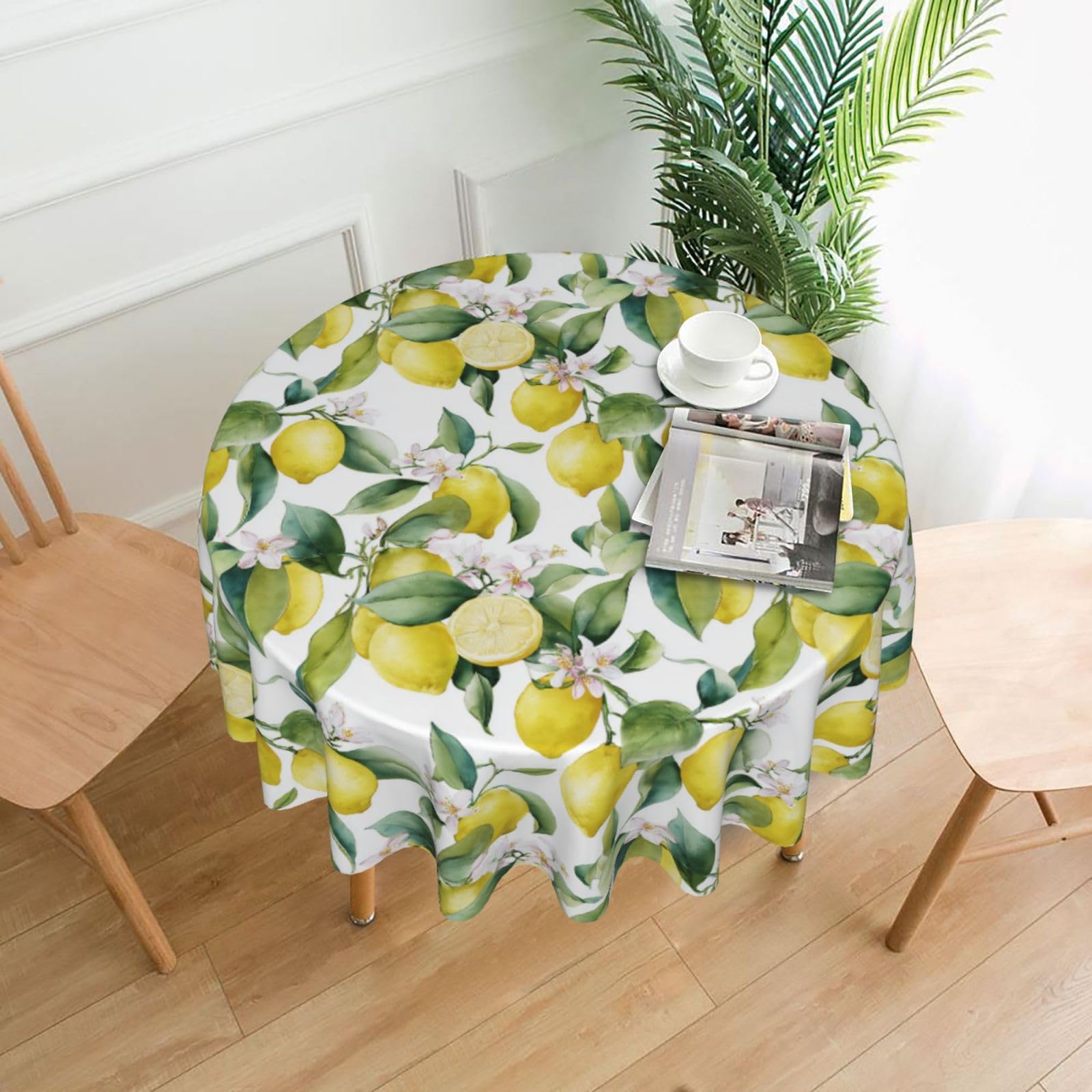 Lemon Round Tablecloth Waterproof Fabric Table Cover Washable 60” Table Cloth for Kitchen Dining Room Party Picnic