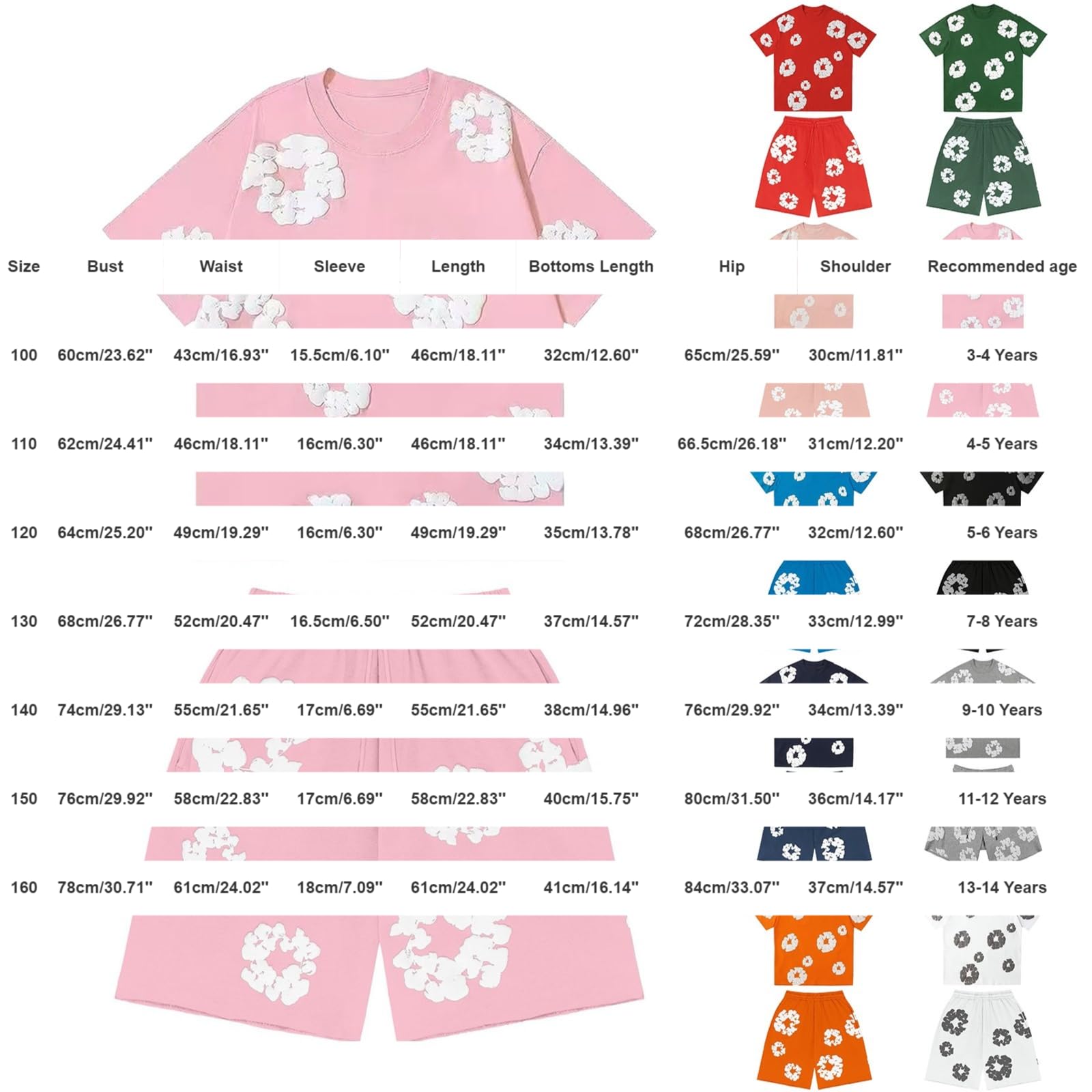 Ensemble short 2 pièces pour enfants - Tenues d'été - Short à fleurs et t-shirt - Survêtement à manches courtes - Col rond - Imprimé - Hauts - Bas - Garçons et filles - Vêtements de vacances
