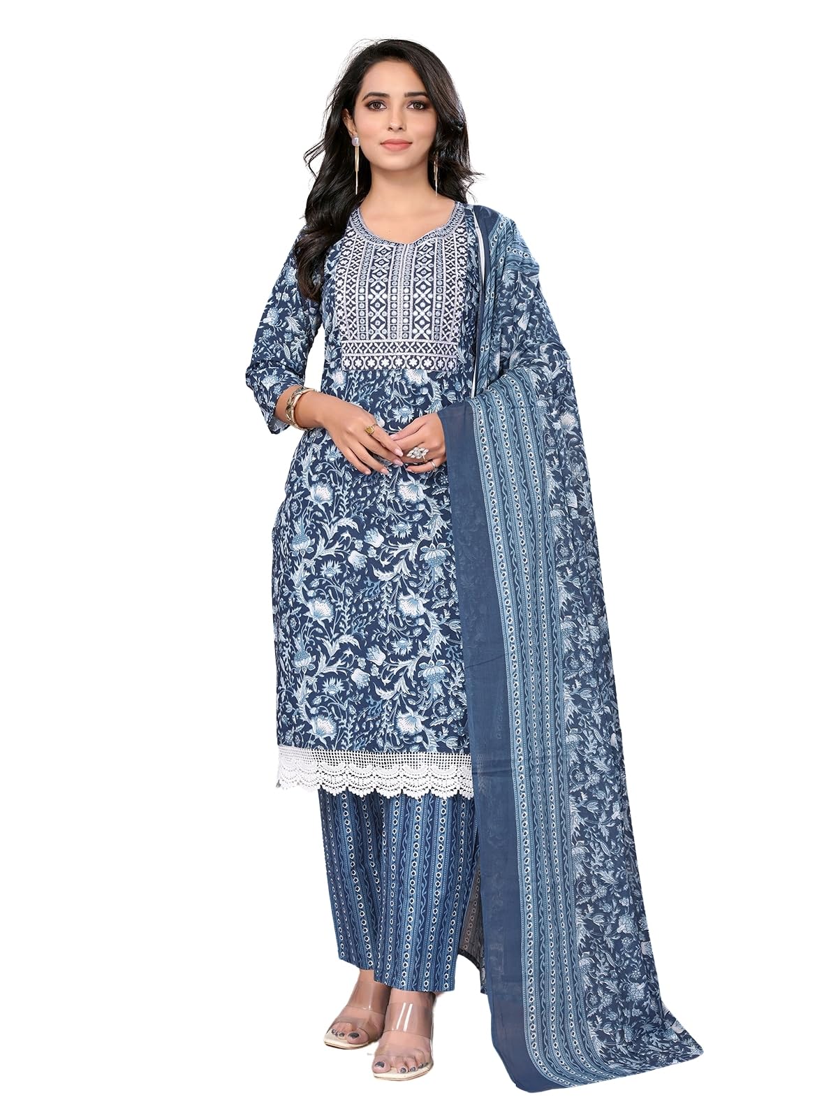 rangita Cotton Embroidered Straight Calf Length Kurta with Pant and Dupatta | Kurta Set for Women-picture-15