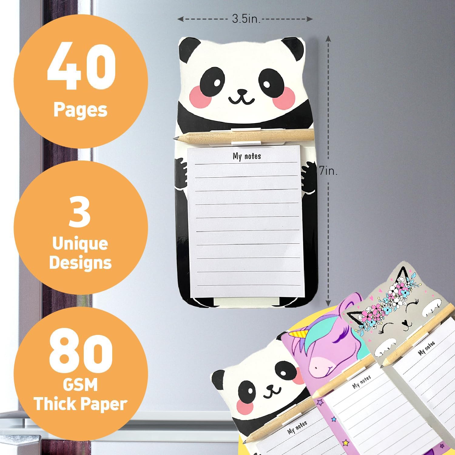 AccuPrints Pack of 3 Magnetic Fridge Memo Notepad with pencils inserted for Notes | Cute Animal Memo Pad for kitchen Fridge/Office Godrej/Metal Wardrobe 2