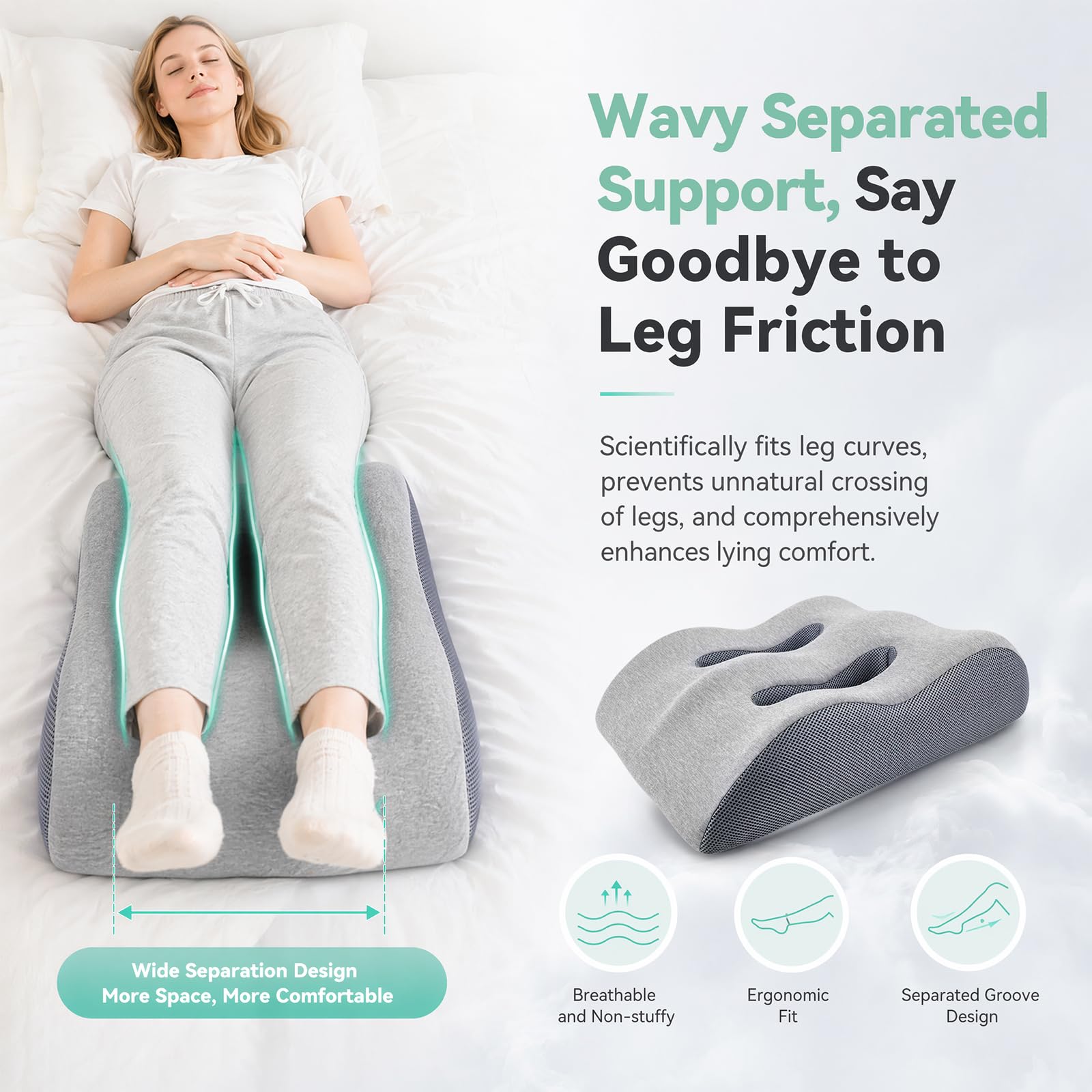 Cojín Piernas Espuma Viscoelástica Ergonómico Transpirable | Cojín soporte piernas viscoelástico, funda extraíble lavable, dos colores para descanso doméstico y convalecencia