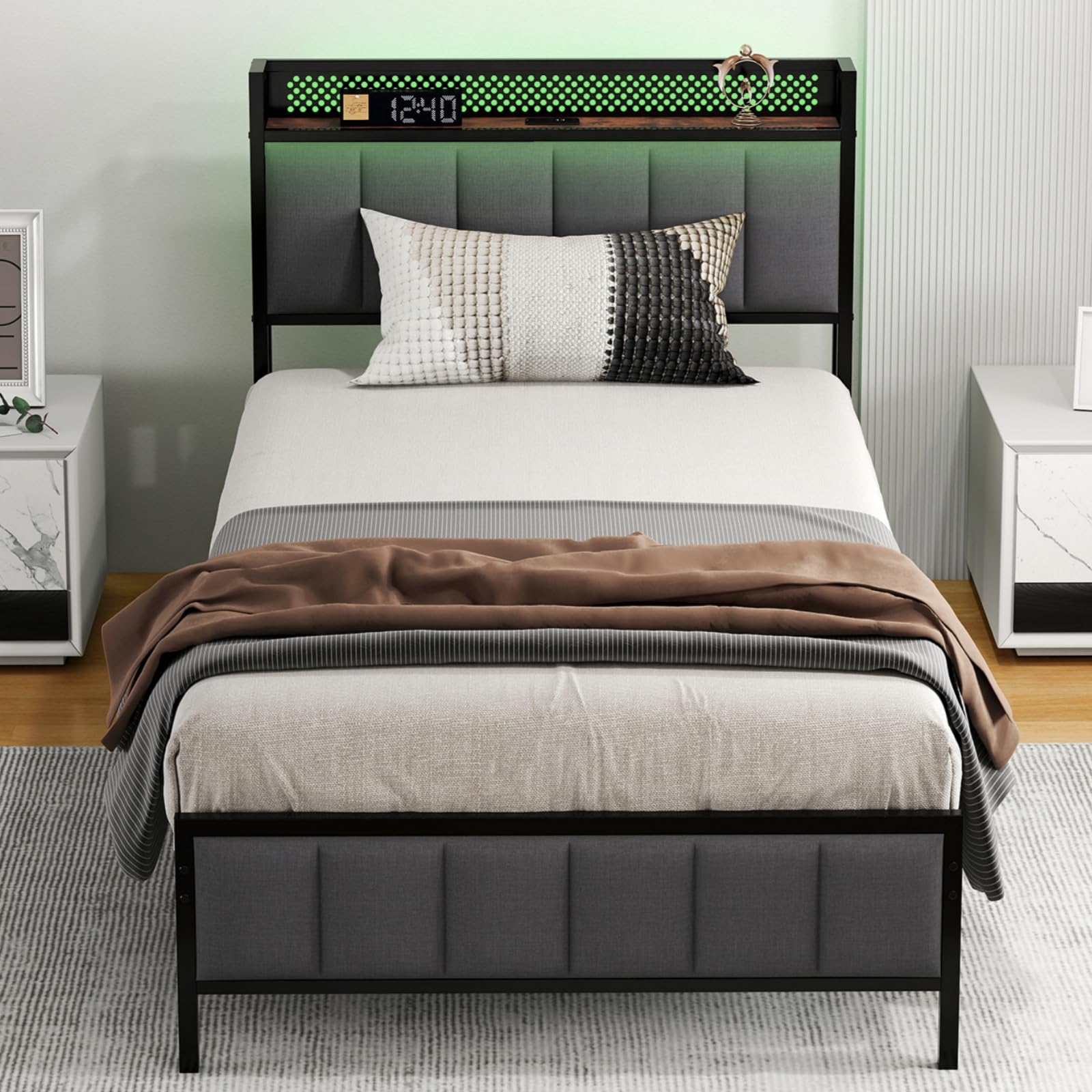 Levede 3ft Single Bed Frame with Storage Headboard & LED Lights