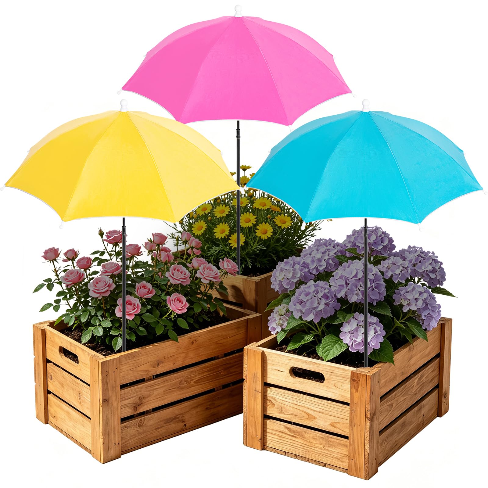 Photo 1 of Sturdy Plant Shade Umbrella to Protect Plants from Harsh Sun, 3 Pack Adjustable Height Sun Protection for Potted Plants, More Stable Support Design, Rust-Resistant Colorful Garden Umbrella, 23.6"