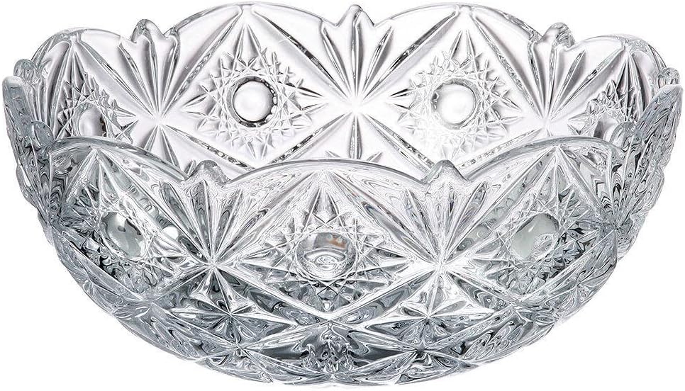 Czech Crystal Glass Bowl-Vase 8'' ''Miranda'' Vintage European Design Elegant Centerpiece Salad Dish Fruits Desserts Candy Wedding Birthday Housewarming Anniversary