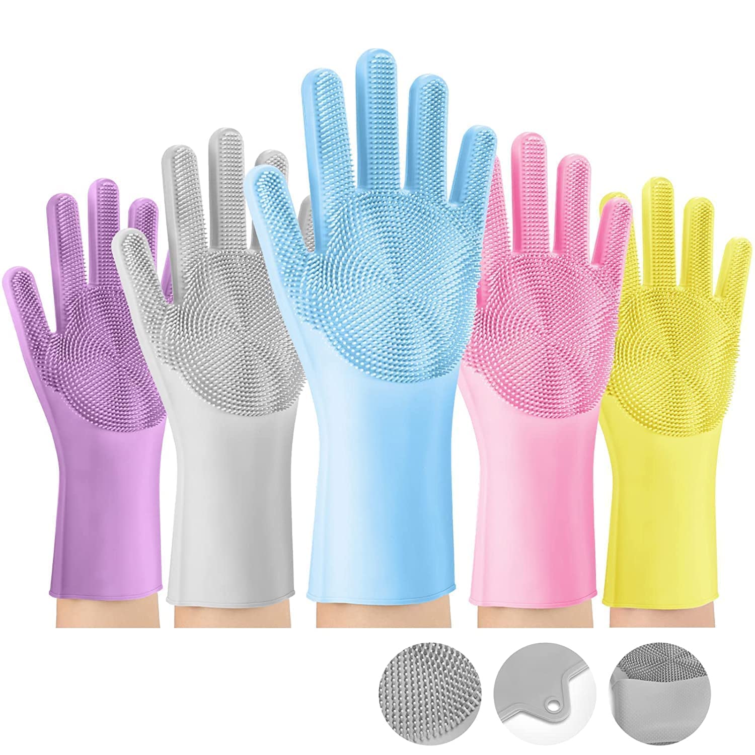 Evvorio Heavy Duty Silicone Hand Gloves for Dishwashing, Utensil Cleaning, Pet Grooming and Kitchen Cleaner, Multicolor, Free Size, Pack of 1 Pair