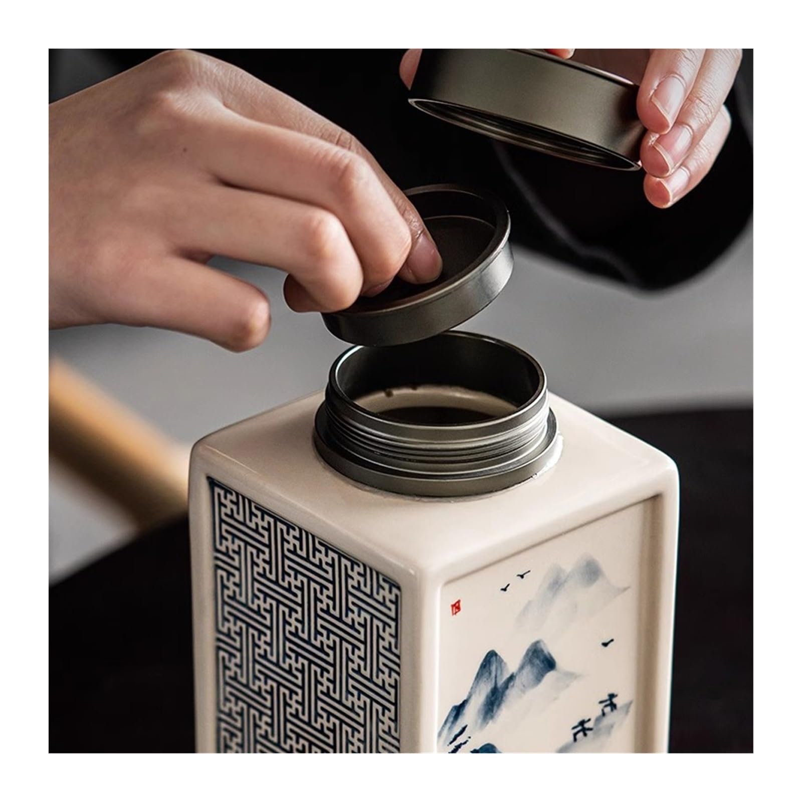 REIK Contenitore per il tè in Ceramica Lattine da tè in ceramica dipinte a mano, lattine sigillate rettangolari for uso domestico, lattine da tè for il risveglio del tè verde, piccoli magazzini di tè