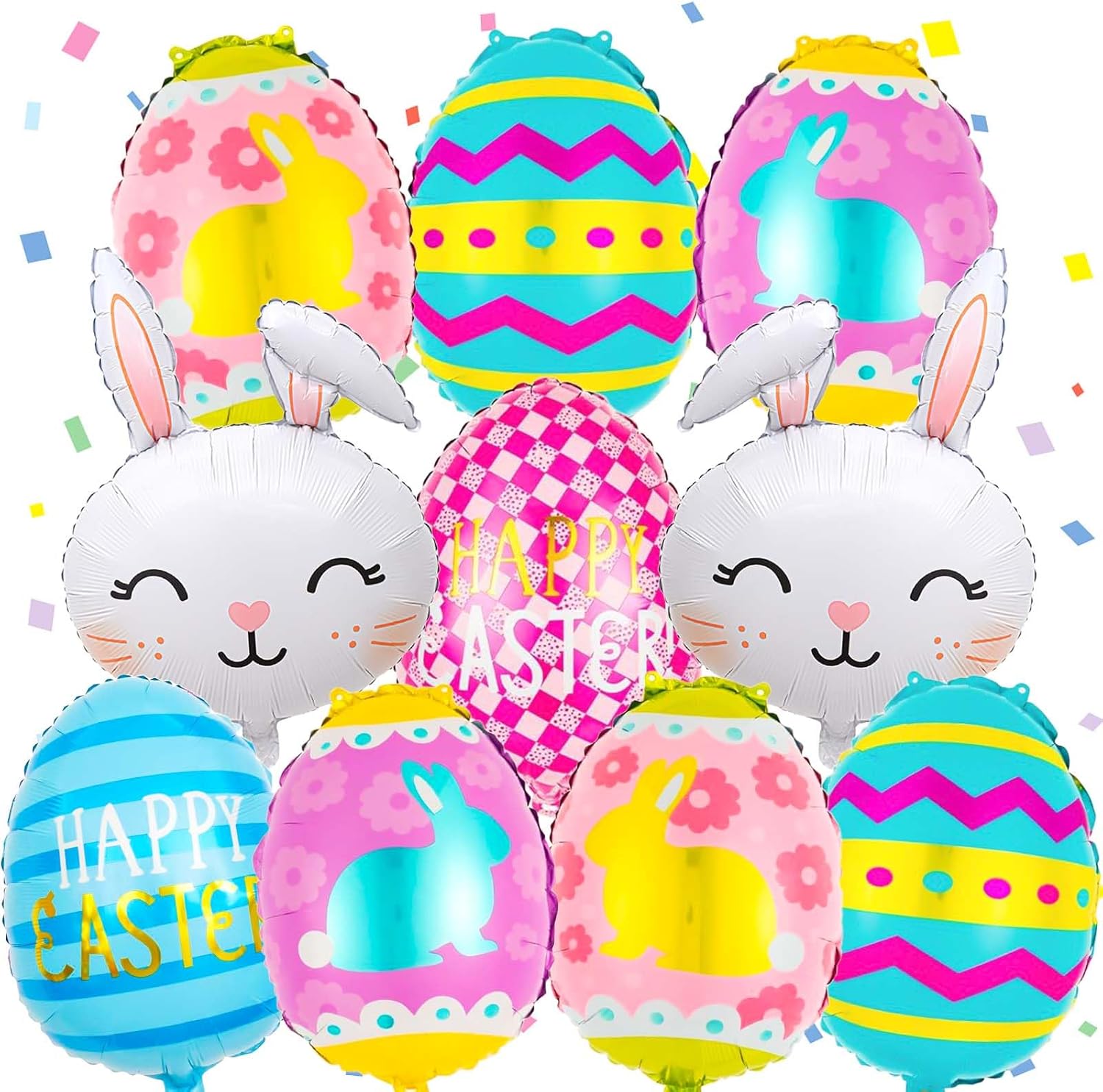 Easter Bunny Balloons Set, Happy Easter Balloon and Colorful Egg Balloons, Daisy Party Decorations (Colorful Bunny)