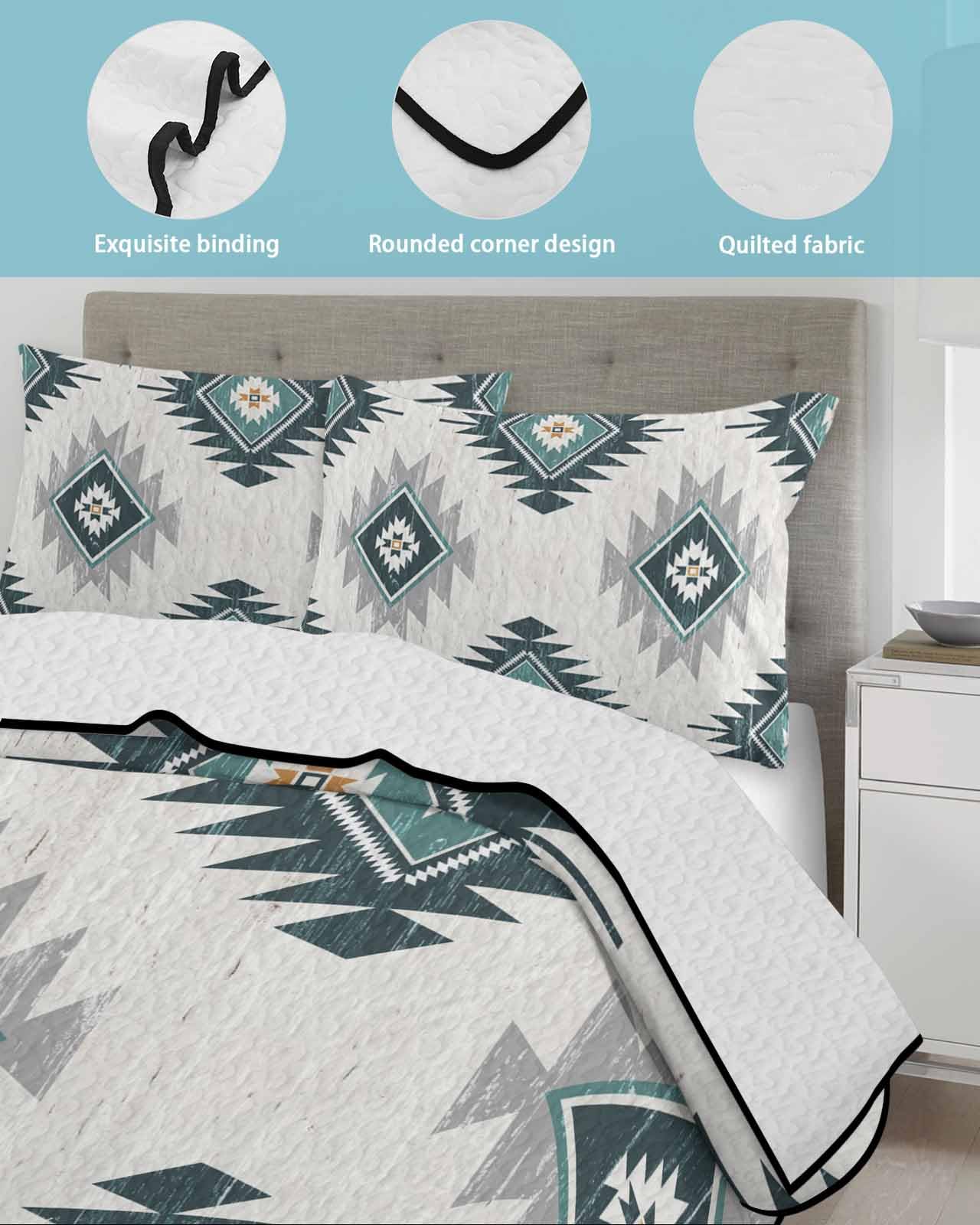 Southwestern Turquoise Aztec Quilt Coverlet Set — 5 Pieces, Microfiber, New With Tags