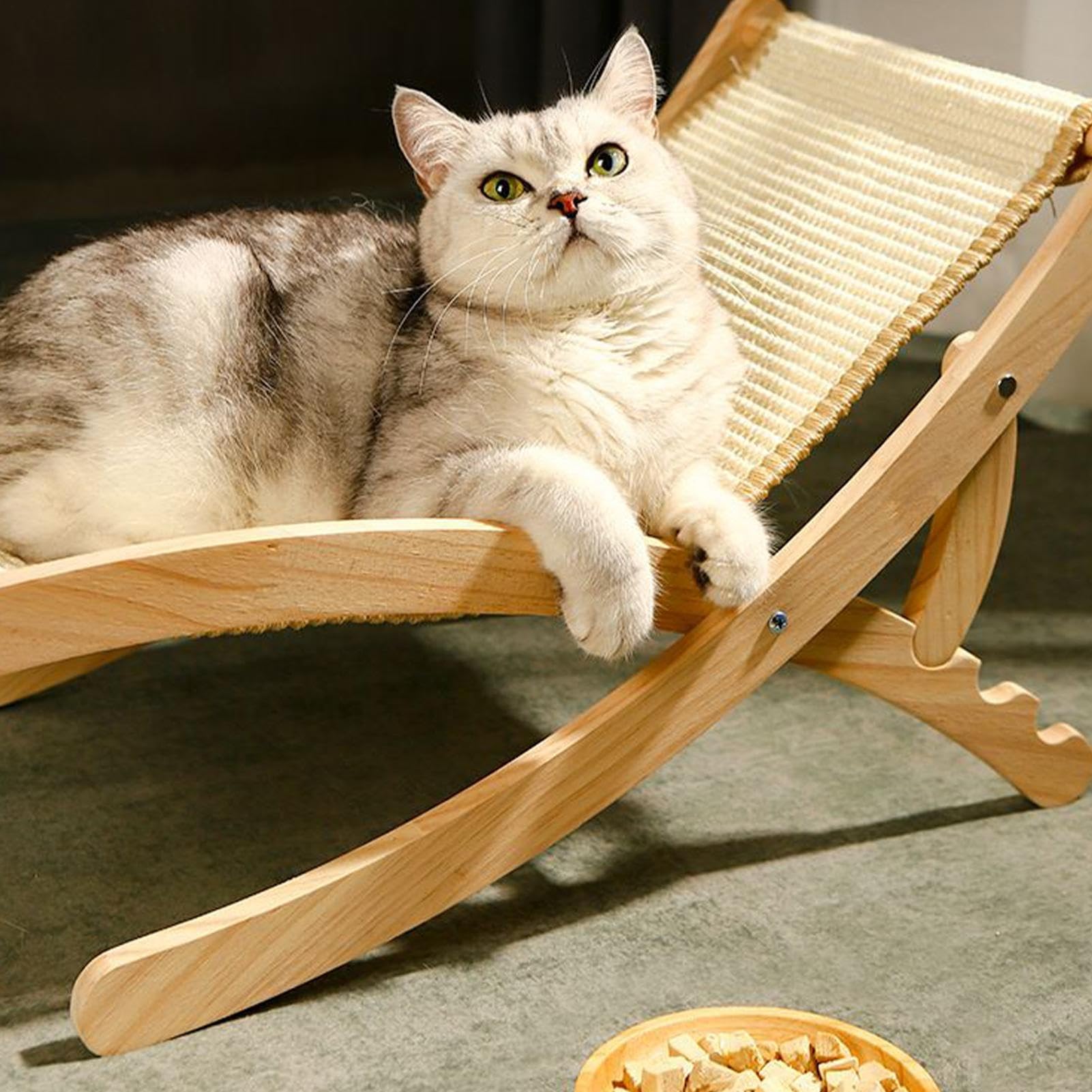 Silla Rascador de Sisal para Gatos Cama Ajustable para Rascar | Plegable para Mascotas en Interiores Dormitorio Salón Terraza Espacios Pequeños Viajes
