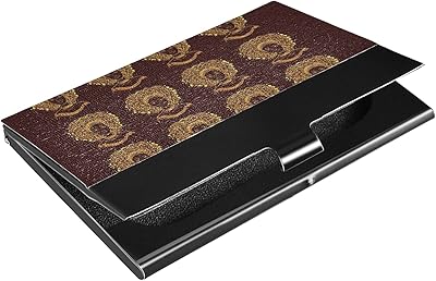 Portrait of African Woman Brown Gold Pattern Business Card Holder Leather, Slim Credit Card Case Stainless Steel Wallet for Women and Men Unisex Business Card Holder