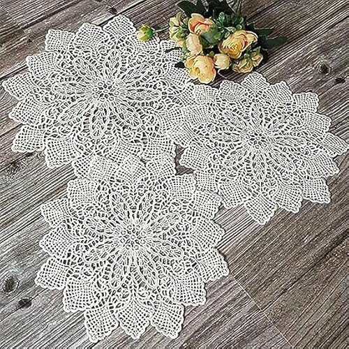 3 PCS Elegant Doyleys,Crocheted Lace Doilies,Round Placemats,Decorative placemats, lace placemats for Cup, Drink, Bowl, Pot, Plate