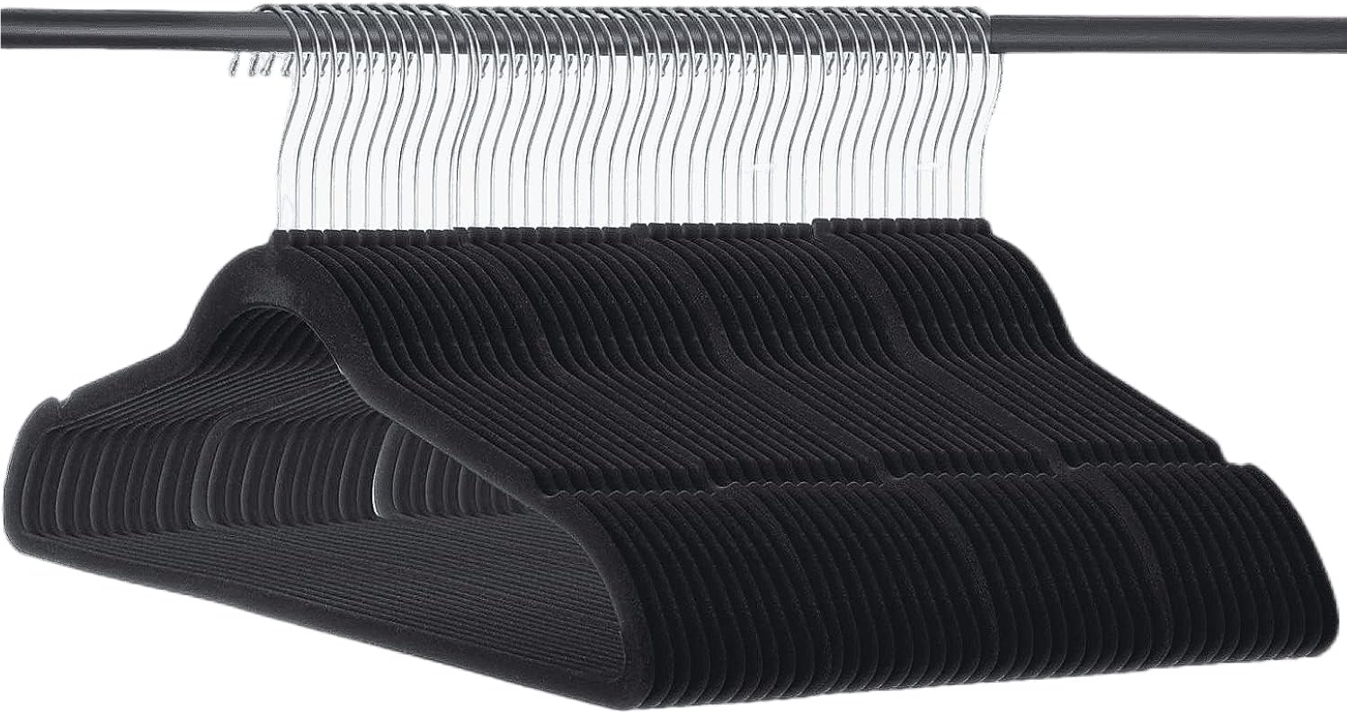 Home-it Premium Velvet Hangers 50 Pack - Black Suit Hangers Non-Slip - Heavy duty Clothes Hangers for Closet, Jacket, Shirt, Pants and Suit, Hook Swivel 360 - Ultra Thin