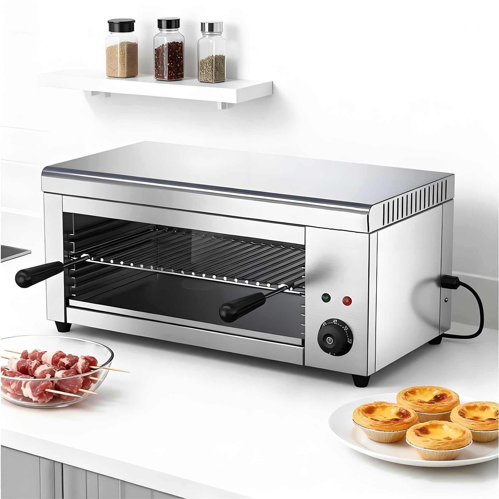 2000W Grill Salamandra Eléctrico,horno pizza electrico para Fundir Queso de Acero Inoxidable con 4 Alturas Ajustables,Temperatura ajustable 50-300 grados para BBQ, Pizza, Parrilladas de Filetes(220V)