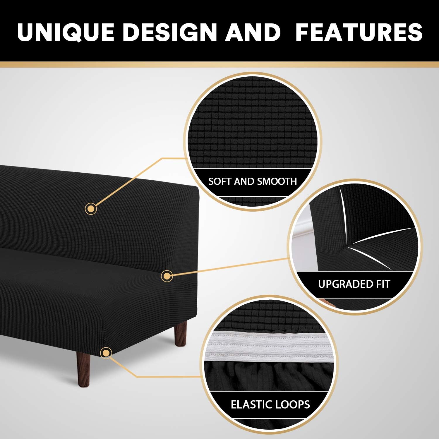 Stretch Armless Futon Cover Futon Slipcover Full Queen Size Futon Couch Cover Futon Sofa Cover Futon Bed Cover Furniture Protector with Elastic Bottom, Checked Pattern Jacquard (Futon, Black) : Home & Kitchen