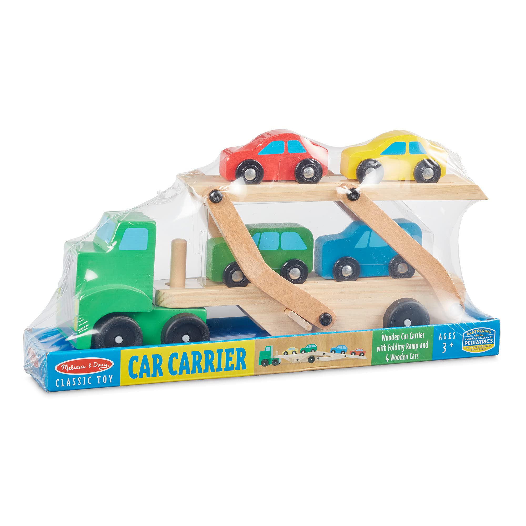 Melissa & Doug Car Carrier Truck and Cars Wooden Toy Set With 1 Truck
