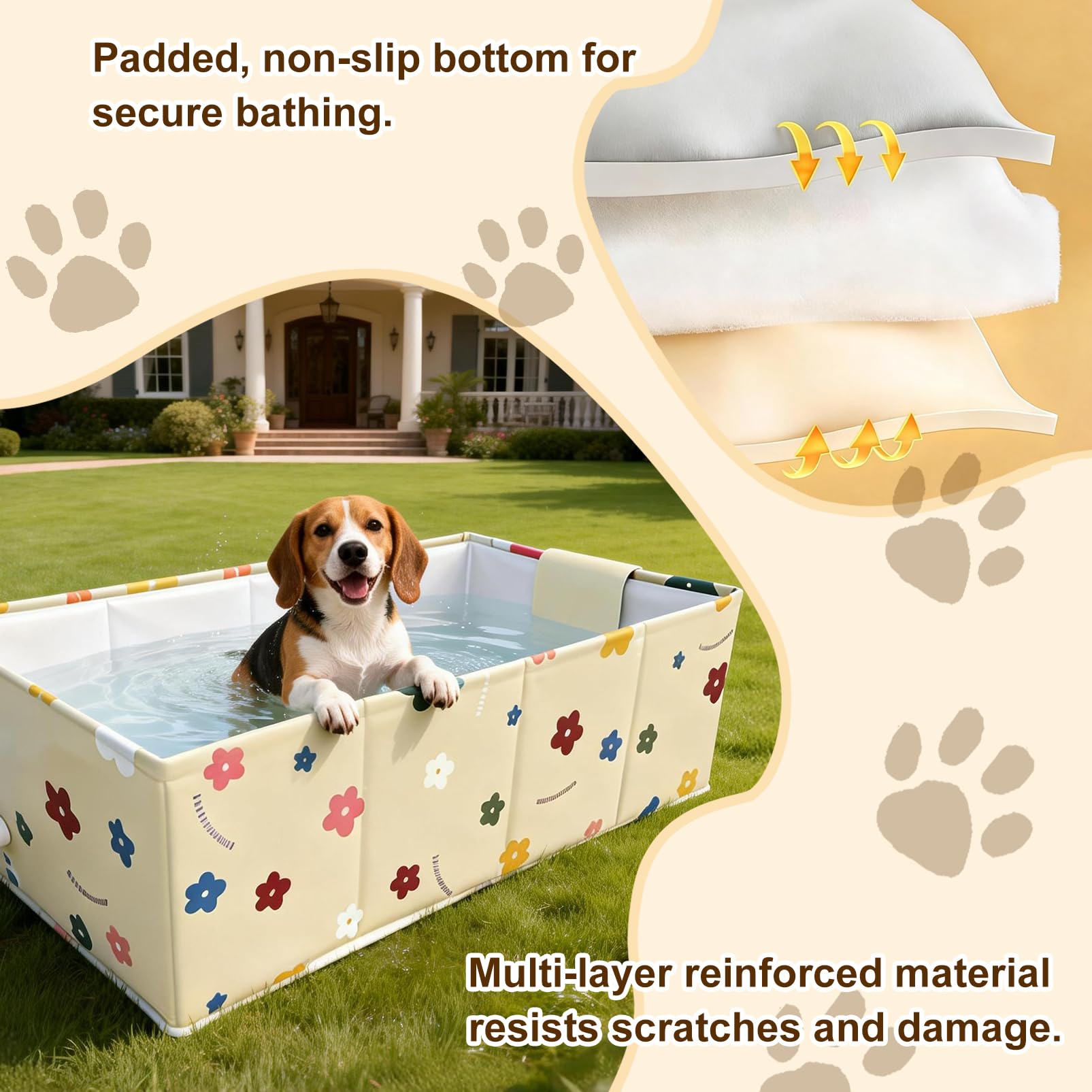 Bañera plegable para perros y gatos pequeños a medianos, bañera plegable para ducha/fregadero de cocina, base aislante gruesa, lavabo portátil y que ahorra espacio, 27.5 x 15.7 x 9 pulgadas, amarillo