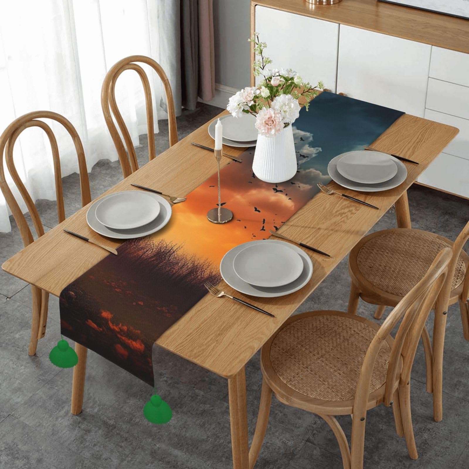 Chemin de table en lin Halloween rustique 35x152 cm pour fête