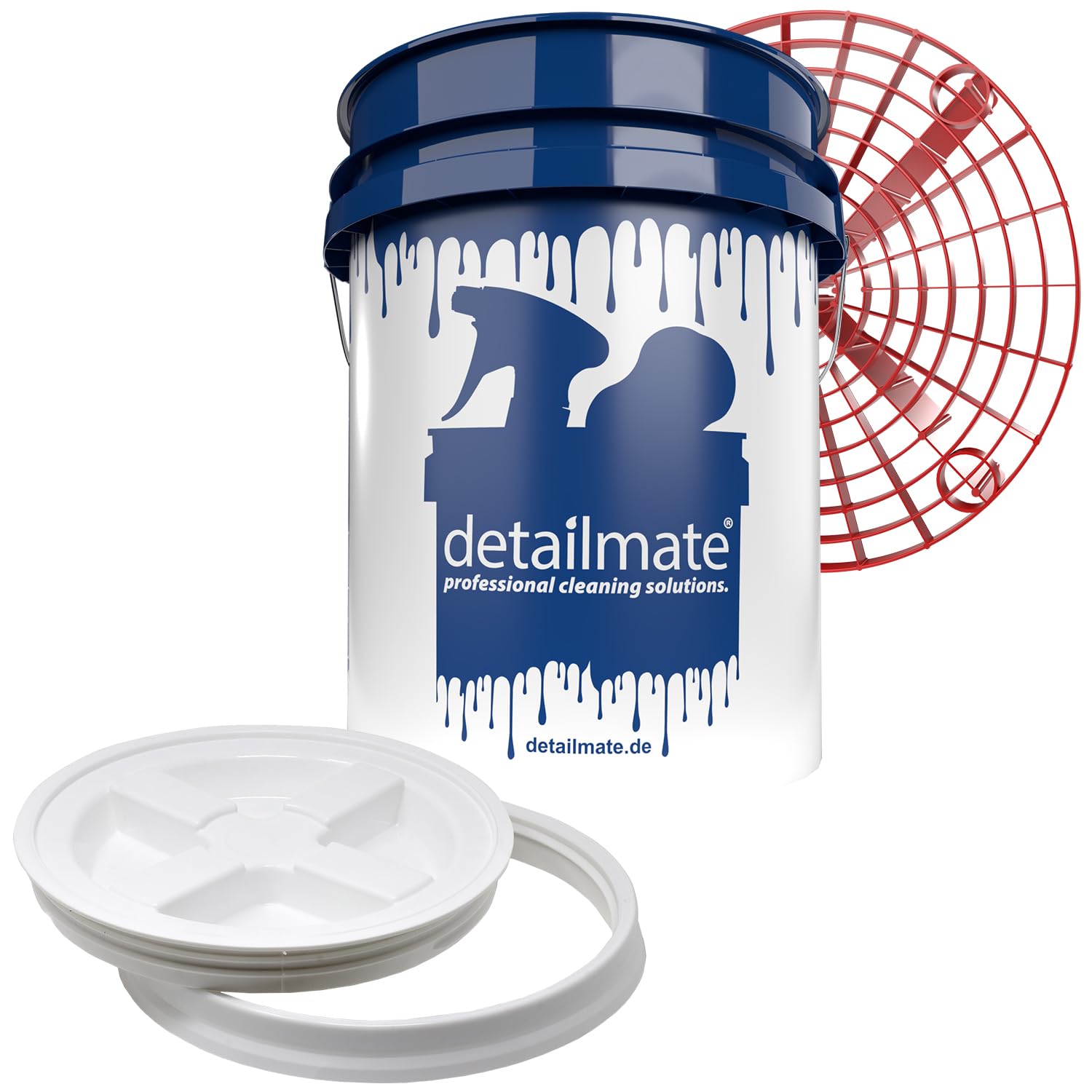 GritGuard Detailmate Wasch Secchio 5 Gal (circa 20 litri) Bianco, Gamma Seal, coperchio blu