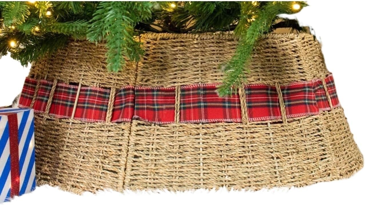 Christmas Tree Collar Tree Skirt Rattan Christmas Tree Collar Basket Rustic Handcrafted Woven Tree Skirt Christmas Decoration Christmas Tree Base