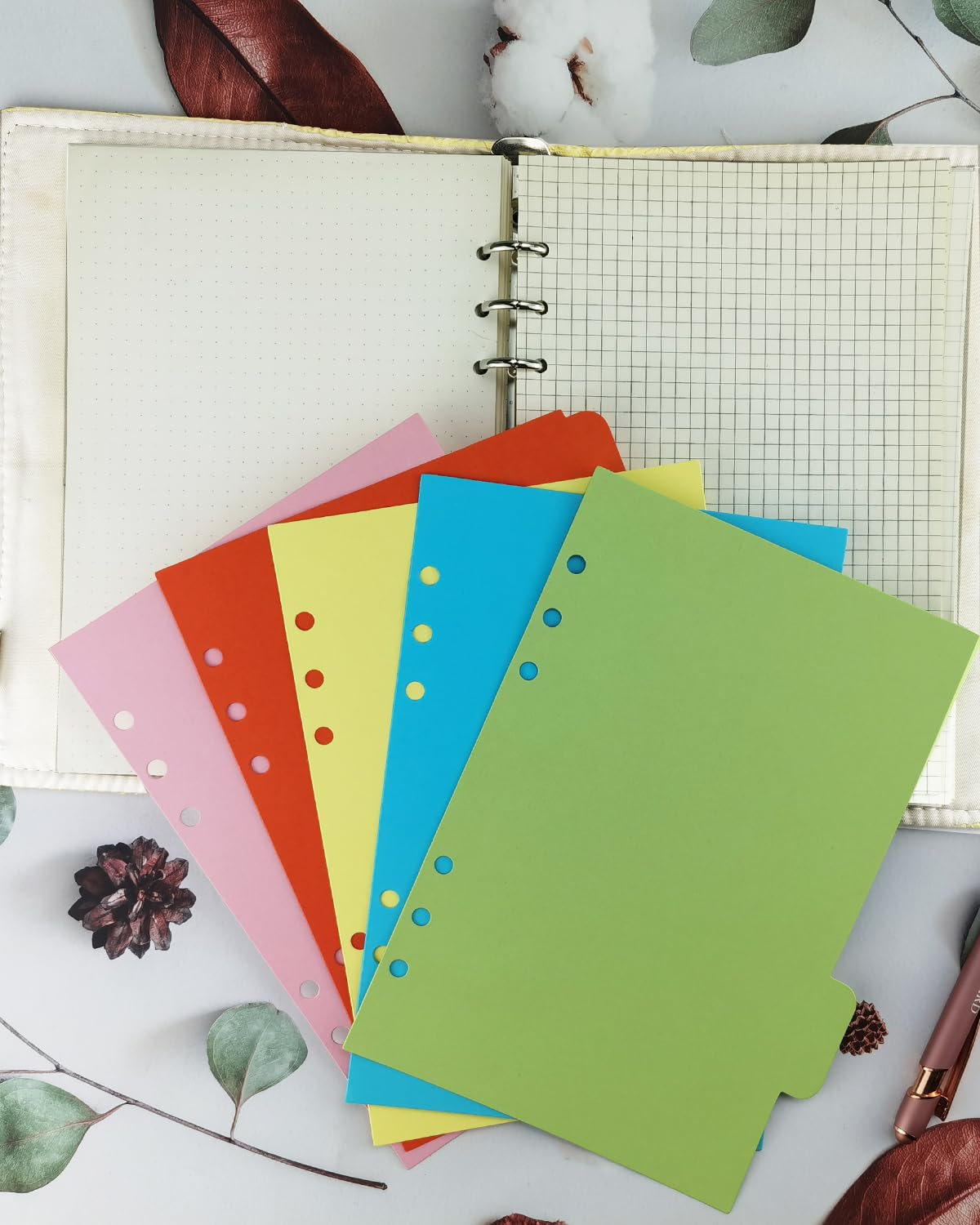 2 Confezioni di Ricarica di Carta A5 120 Fogli, 10 Divisori in Formato A5, 6 Fori con Buchi Ricarica di Carta per Raccoglitore Ad Anelli A5,Agende,Planner,Diari (A5)