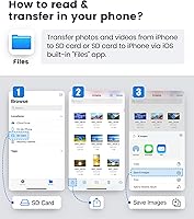 Vista 6 de Lector de tarjetas SD para iPhone iPad, Oyuiasle visor de tarjeta SD digital para cámara de vigilancia con ranura dual para MicroSD/SD, adaptador