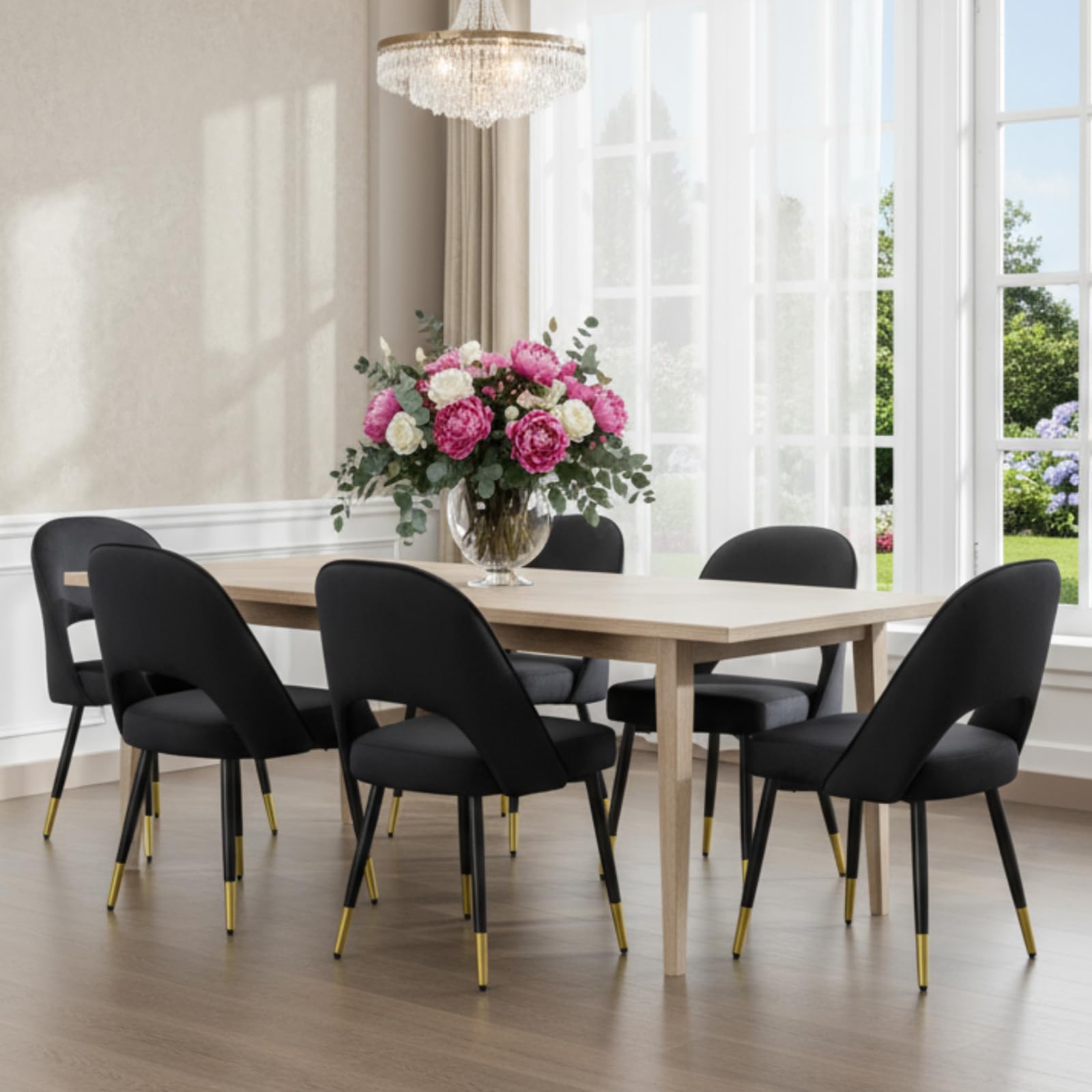 HEAH-YO Velvet Dining Chairs Set of 6, Armless Kitchen Chairs with Metal Legs, Mid Century Classic Modern Side Dining Chairs for Kitchen Dining Room,