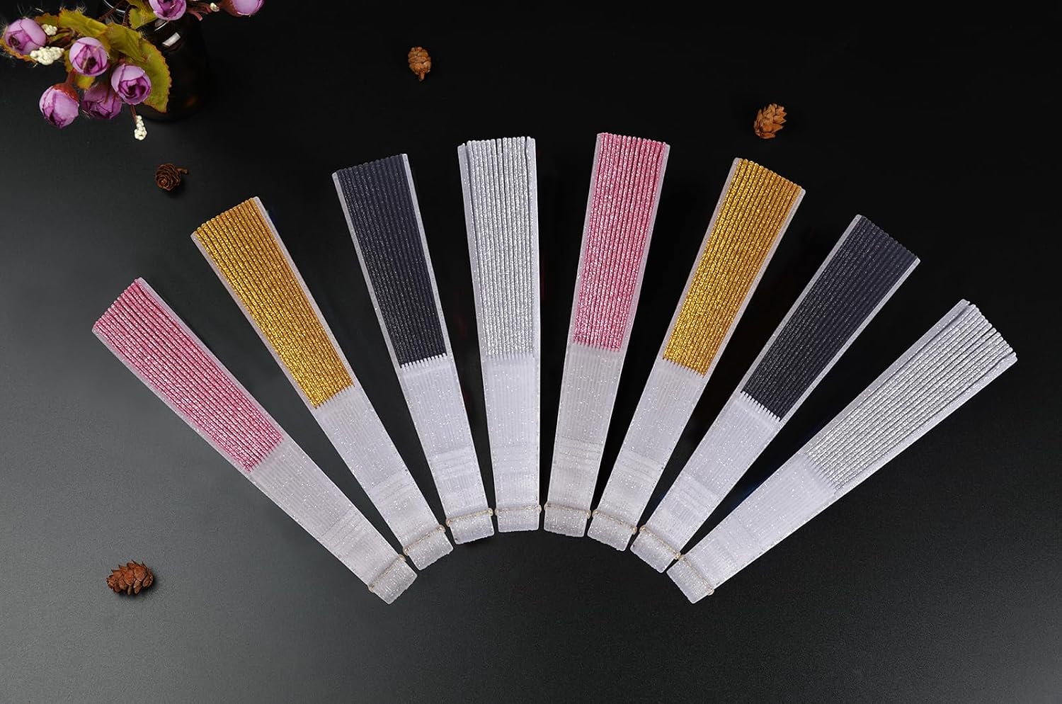 Glitter Folding Hand Fan for Men Women Acrylic Folding Clack Hand Fan for Music Disco Rave Festival Party Supplies (glitter-blk2slv2)