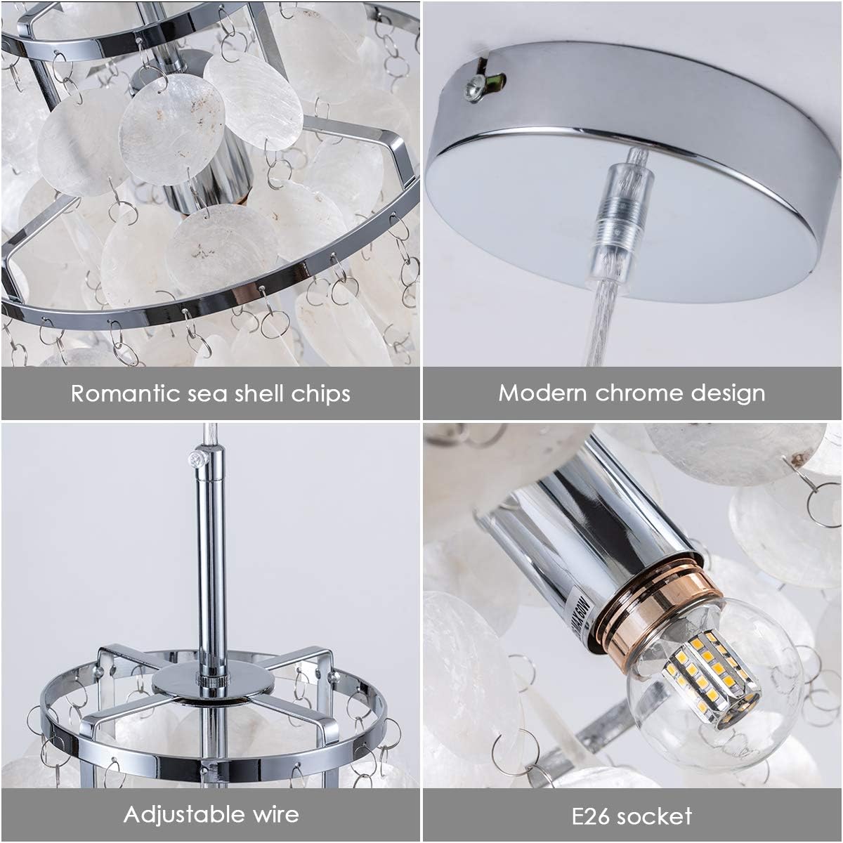 Modern Capiz Pendant Light Modern Beach Chandeliers Contemporary Mini Hanging Ceiling Lighting for Dining Living Room Bedroom White Kitchen Island Lighting