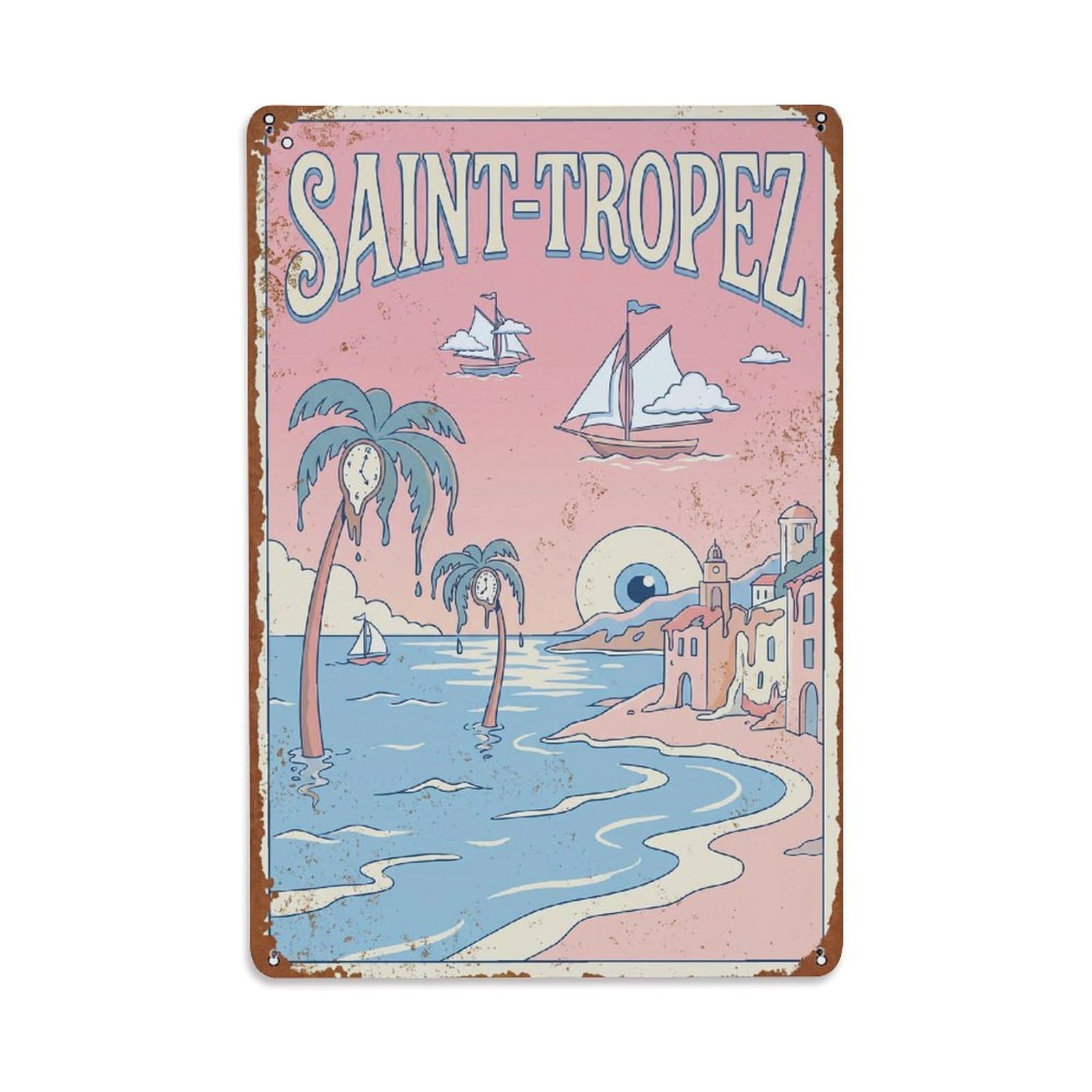 Fyrn Style Metal Tin Sign Vintage Travel Saint-Tropez France Getaway