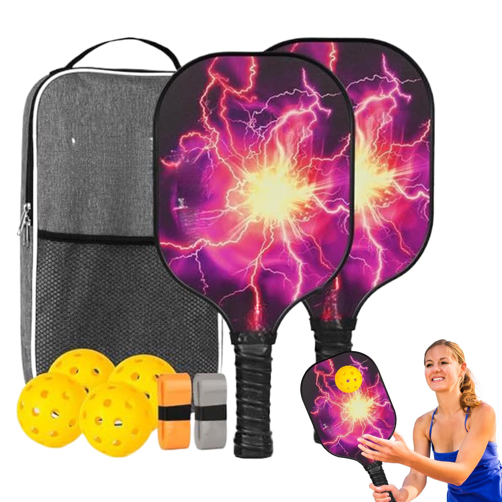 Racchetta Pickleball Impugnatura Confortevole Sportivi | Sportivi in Fibra di Vetro Leggeri ed Ergonomici per Uomo Donna Bambino Casa Esterno Interno