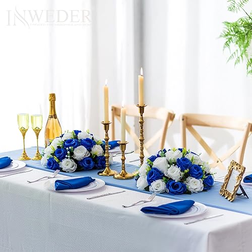 Miniatura 2 de Bolas de flores para centros de mesa, rosas de boda, 10 bolas de rosas artificiales con base, bola de flores falsas azul real, bola de beso, floral