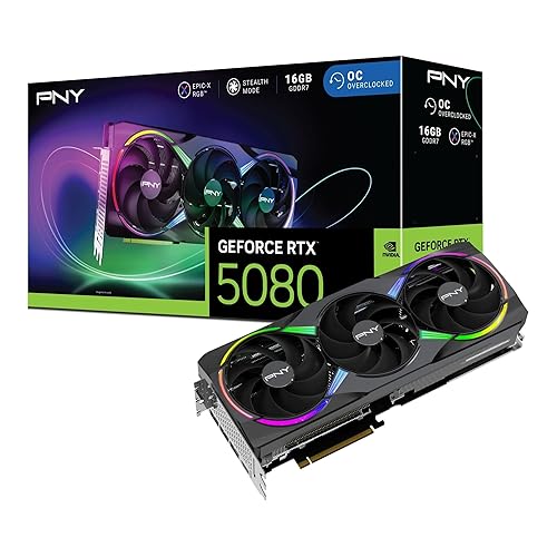 PNY NVIDIA GeForce RTX™ 5080 Epic-X™ ARGB OC Triple Fan, Graphics Card (16GB GDDR7, 256-bit, Boost Speed: 2775 MHz, PCIe® 5.0, HDMI®/DP 2.1, 2.99-Slot, NVIDIA Blackwell Architecture, DLSS 4) - Triple Fan ARGB