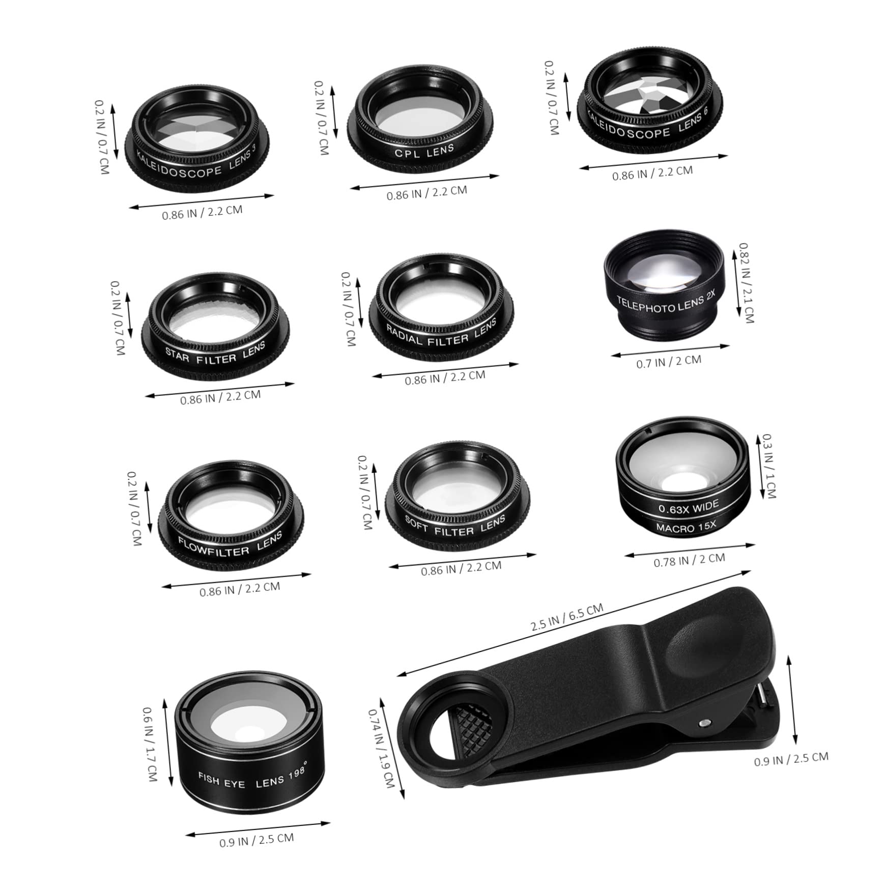 UKCOCO 2juegos Kit De Lentes para Teléfonos Móviles Filtros Cpl Ojo De Macro y Teleobjetivo Compatible La Mayoría De Smartphones Total Diseño Funcional y Portátil para Fotografía De
