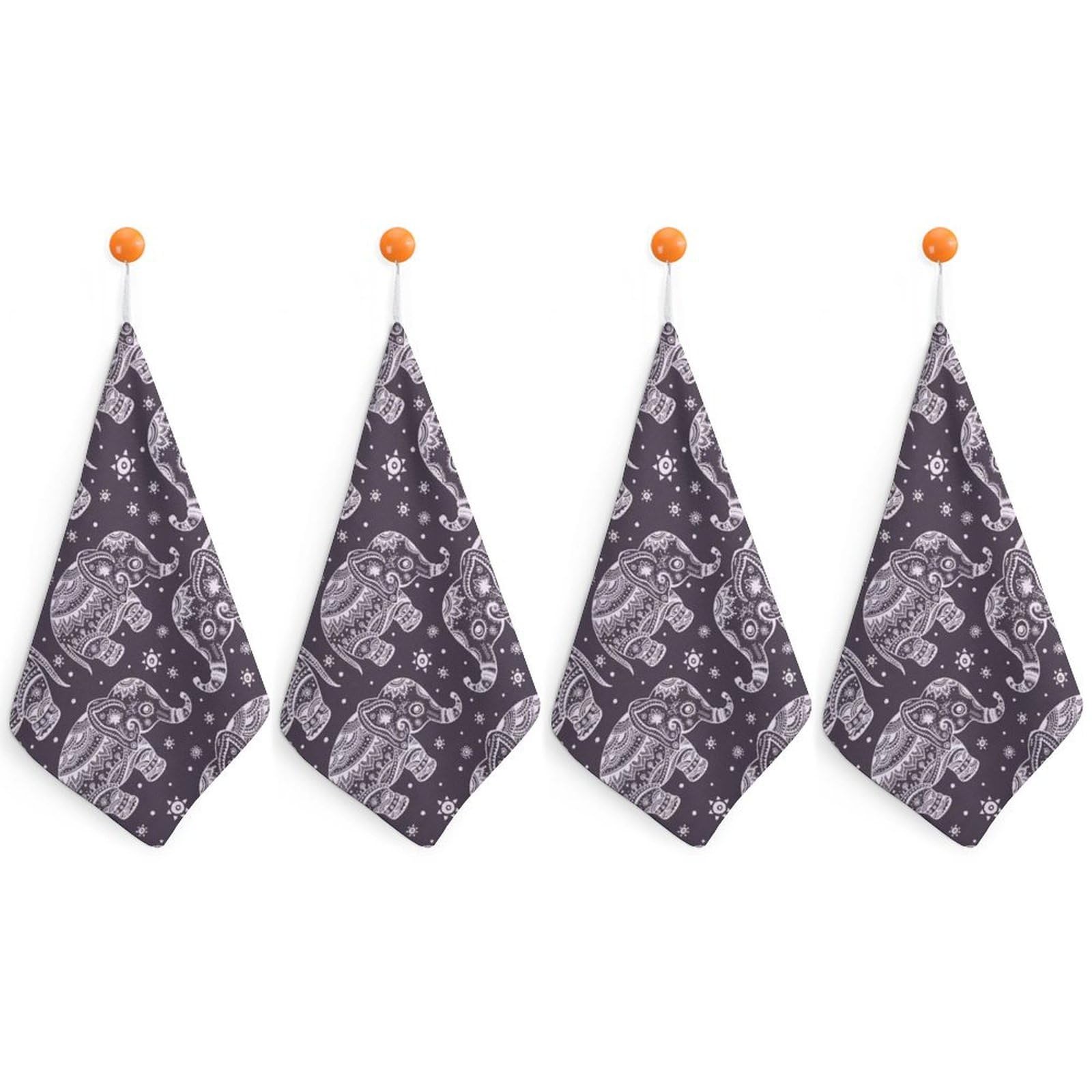 LEDFCVSU 4 Piece Hanging Hand Towels, Cartoon Cute Elephant Small Dry Hand Towel for Kitchen Bathroom