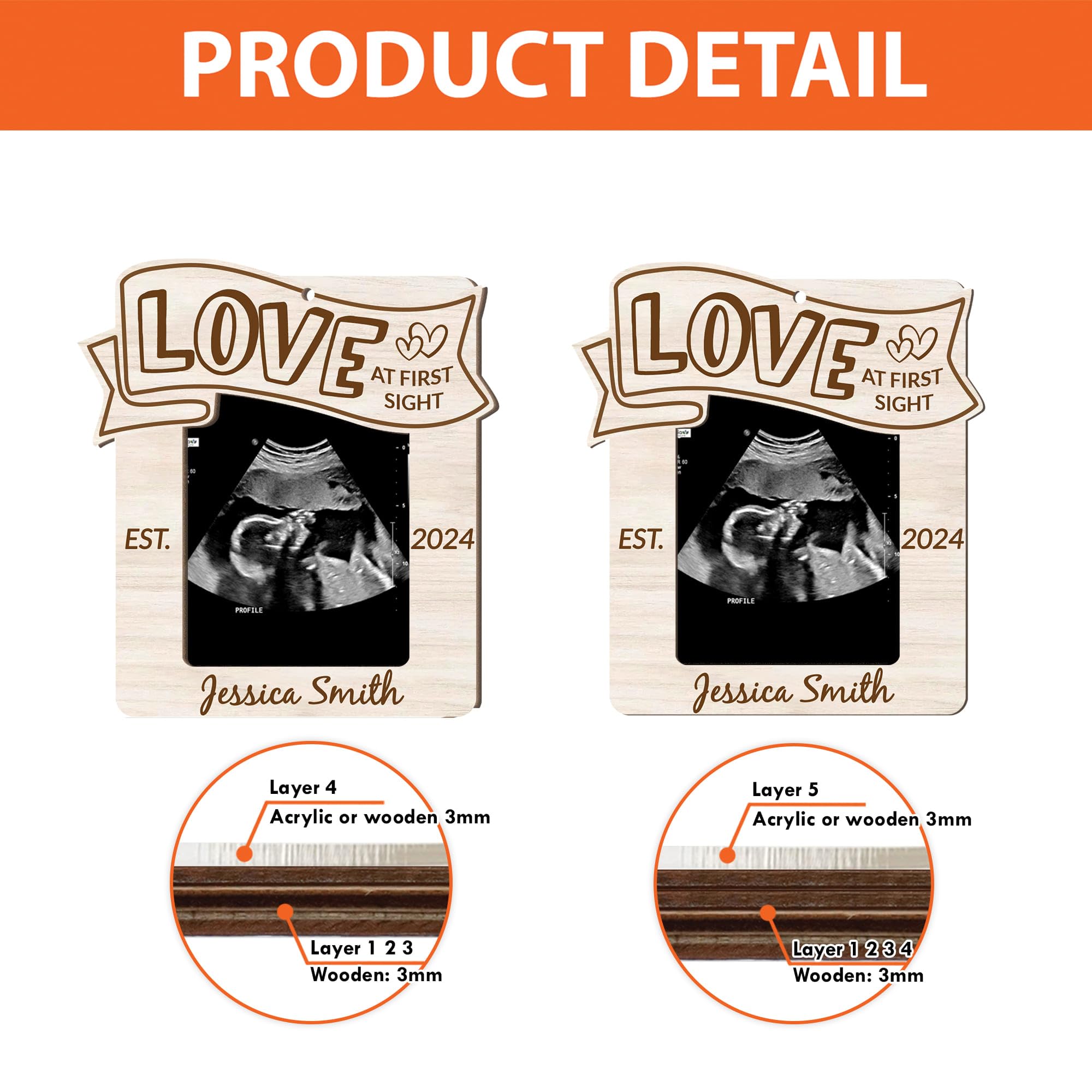 SUNGHENON Personalized Ultrasound Picture Frames - Love At First Sight, Love At First Sight Frame Ultrasound, Sonogram Picture Frame