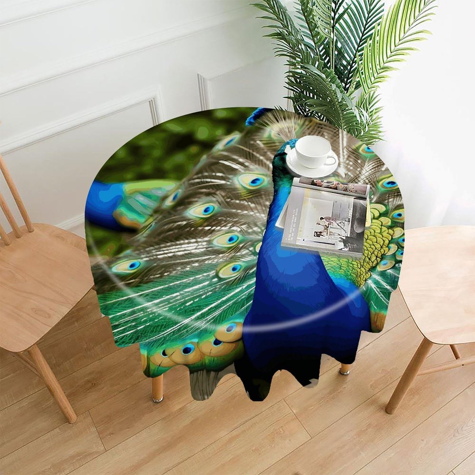 FodPand Beautiful Peacock Round Tablecloth - 60 Inch Premium Polyester Table Cloth, Fashion Wrinkle Resistant Decorative Table Cover for Dining Kitchen Party Buffet Tables