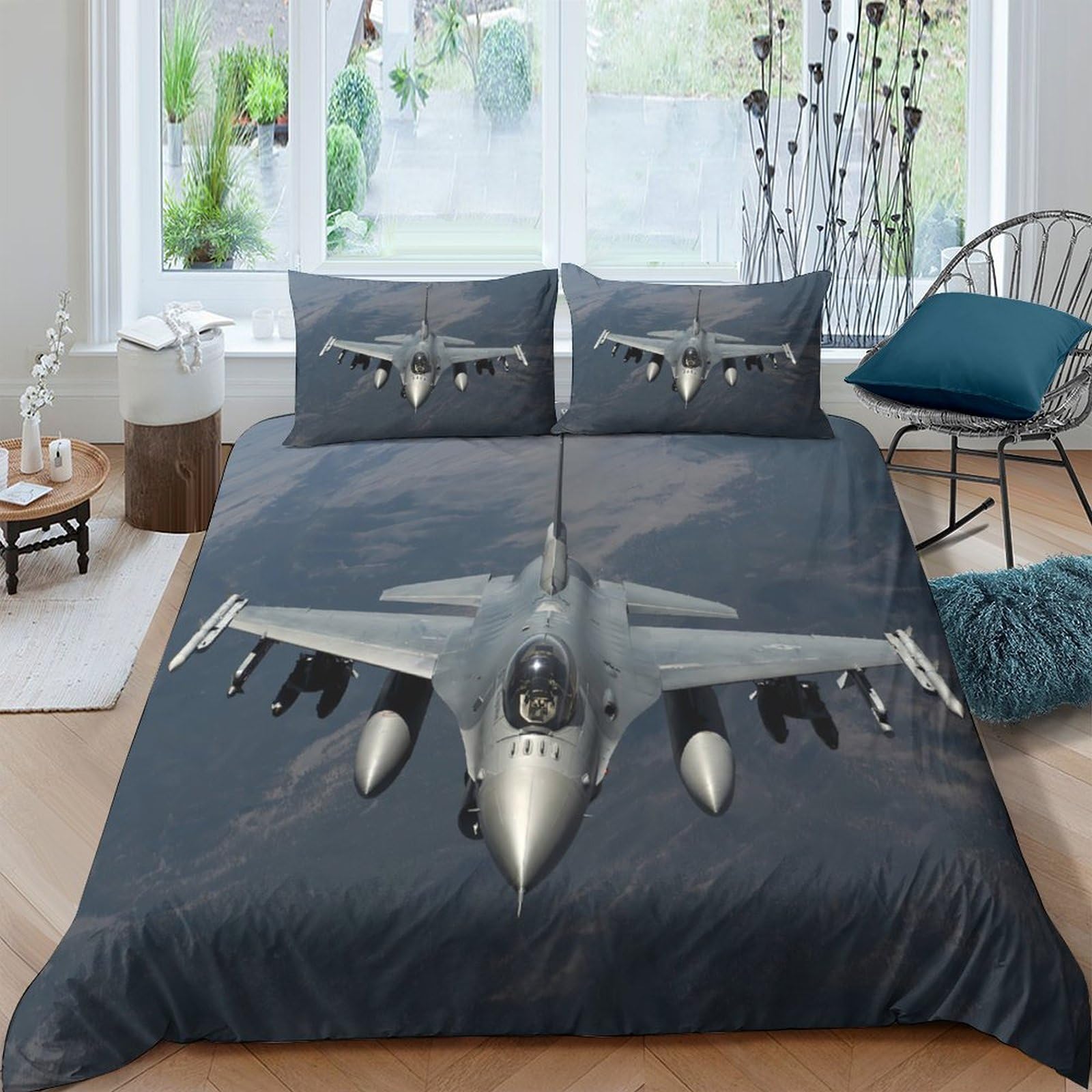 Ctjqhvkz Style-1 3D Printed Fighter Jet Fitted Sheet Microfiber Soft Breathable Aircraft Mattress Cover For Bedroom Dorm Decor Protection Single（135X200cm）