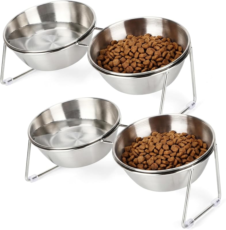 Potes elevados para gatos em aço inoxidável 304 com suporte inclinado a 15° e base antiderrapante Yiyiring – Conjunto com 2