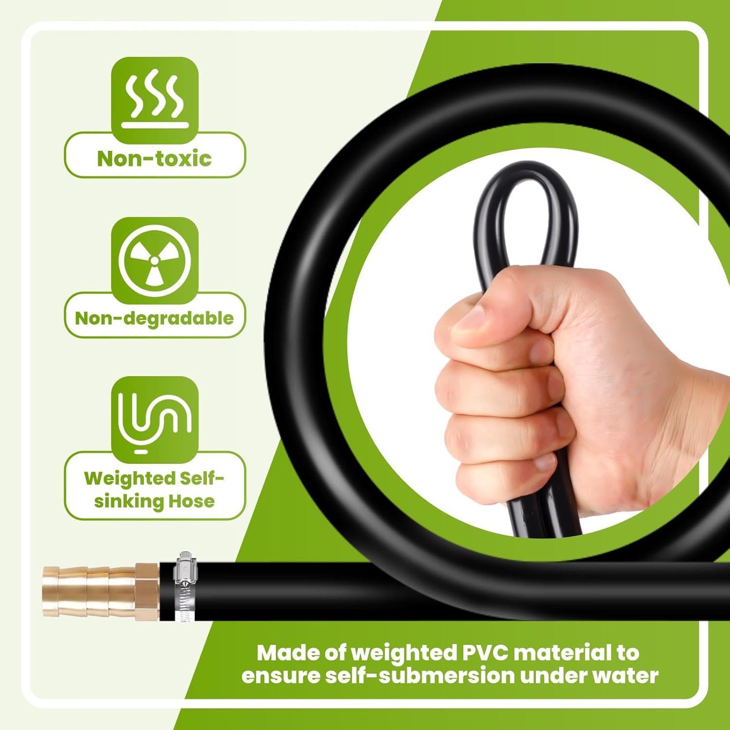 100 FT 3/8" Weighted PVC Pond Tubing Kit with Hose Menders & Clamps, Extreme Weather Resistant Aeration Hose for Ponds, Fountains, Fish Tanks, Aquaculture