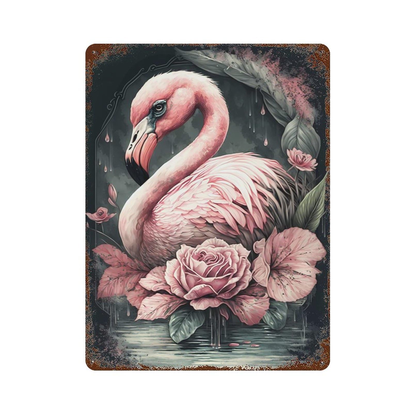 Flamingo Fable Decorative Tin Sign 15.7"x11.8", Retro Wall Decor for Living Room, Hallway And Home Decor