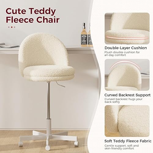 Miniatura 4 de GTRACING Velvet Tall Office Chair with Wheels Vanity Chairs with Back, Versatile Height Use: Office to Bar Stools Small Ergonomic Comfy Armlees