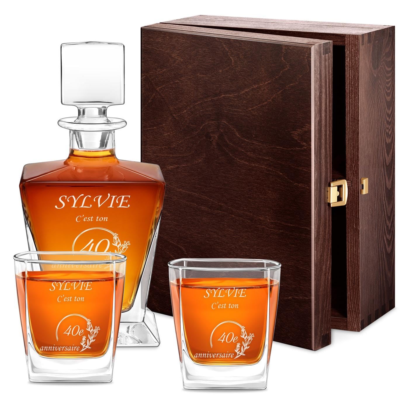 Maverton Carafe whiskey + 2/4 / 6 verres, Service à whisky avec gravure
