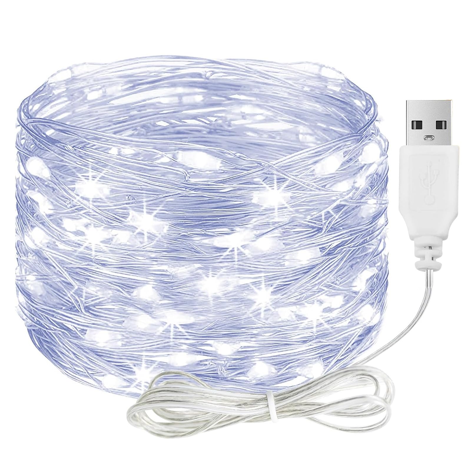ALEGRE LED Lichterkette mit USB,5M 50 LED Kupferdraht Lichterkette mit Stecker,Wasserdicht Kaltweiß Lichterketten Innen Außen,Lichterketten LED für DIY Hochzeit Deko, Weihnachten, Balkon, Schlafzimmer